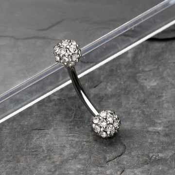 Detail View 1 of Pave Sparkle Full Dome Curved Barbell Ring-Clear Gem